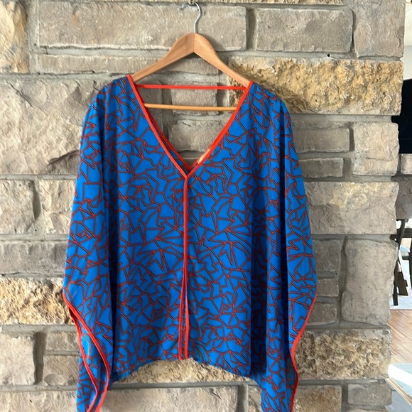 Miss Tina Tops - Miss Tina by Tina Knowles Blue & Orange Bat Wing Top Size XL